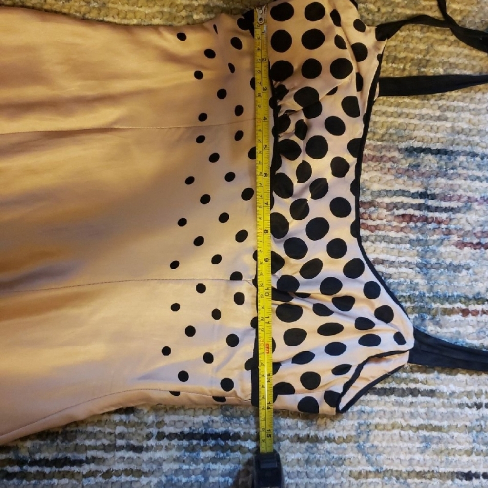 BEBE Blush Silk Polka Dot Dress W/ribbon Straps size S - Picture 9 of 10